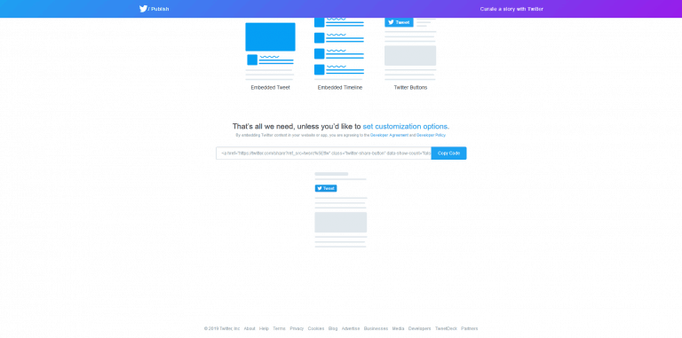 How To Customize The Text Of Twitter Share Button Evinex Corporation | Staffing Agency twitter publish end of form showing the code ready to be pasted on desired website