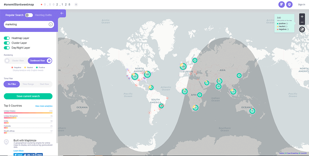 sentiment view - #onemilliontweetmap