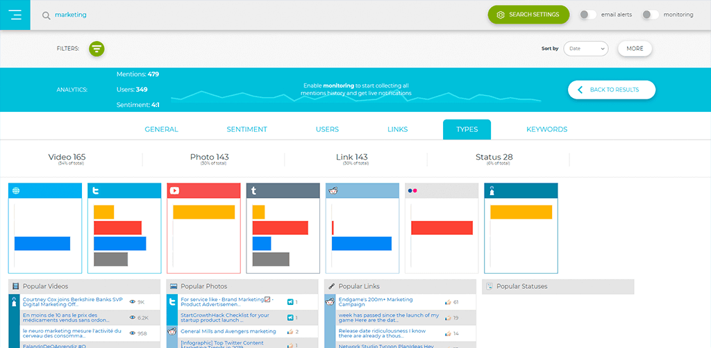 media types - social searcher