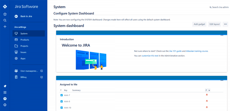 jira configure system dashboard