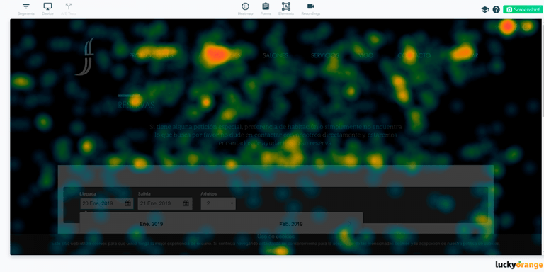 screenshot of lucky orange tool heatmaps