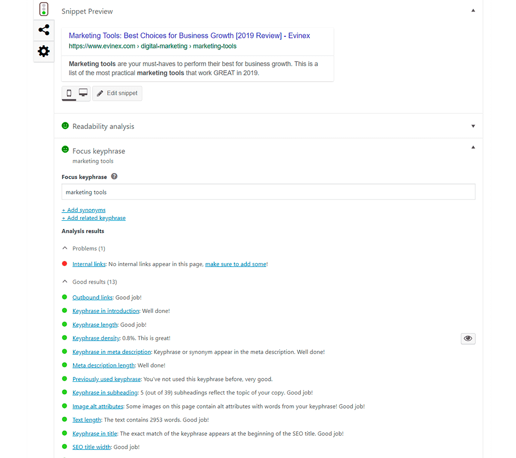 yoast seo checker tekst