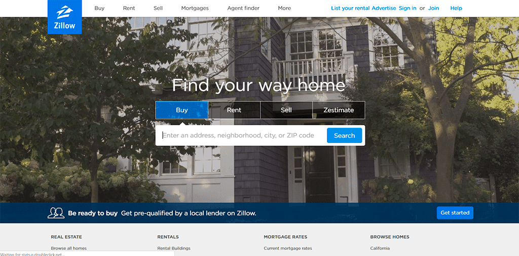 zillow website screenshot as an example of website clarity.