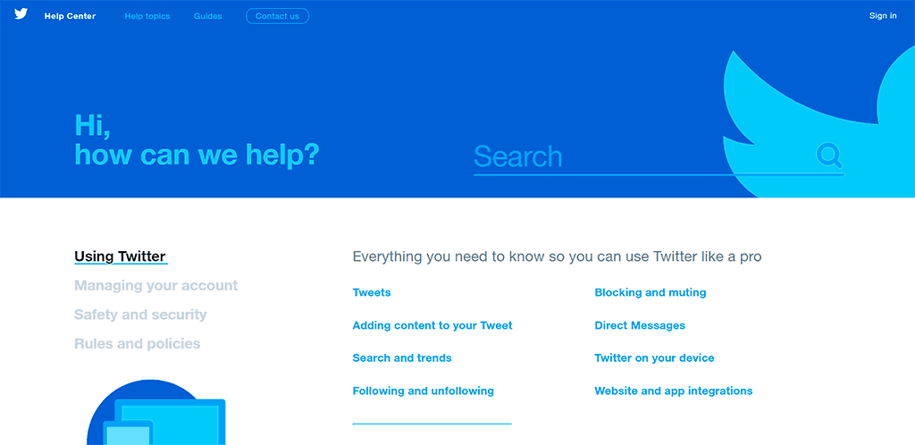 twitter help center site screenshot.