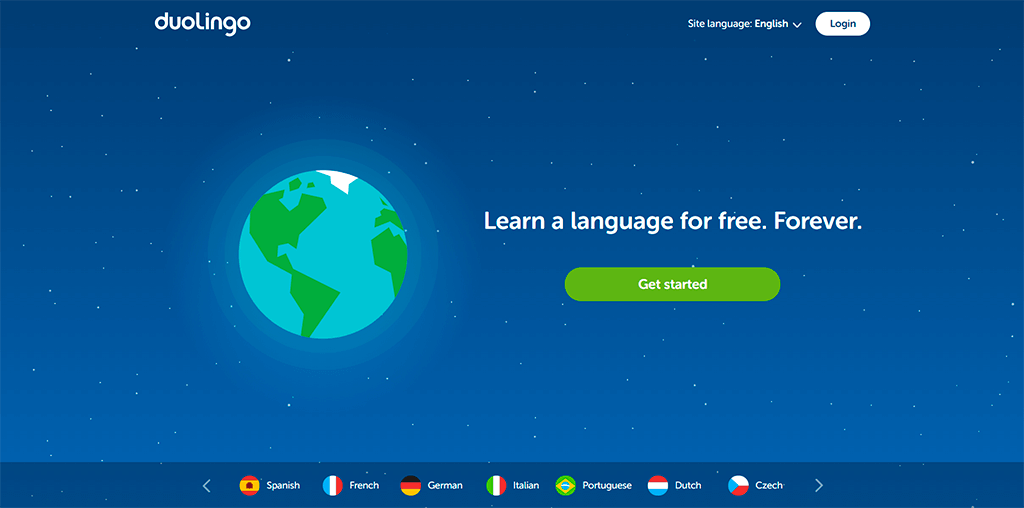 duolingo homepage screenshot.