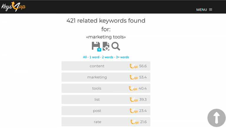 keys4up lsi keywords results for marketing tools