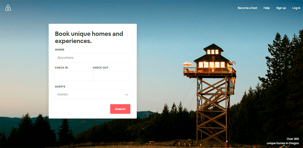 airbnb website screenshot as an example of website leanability.