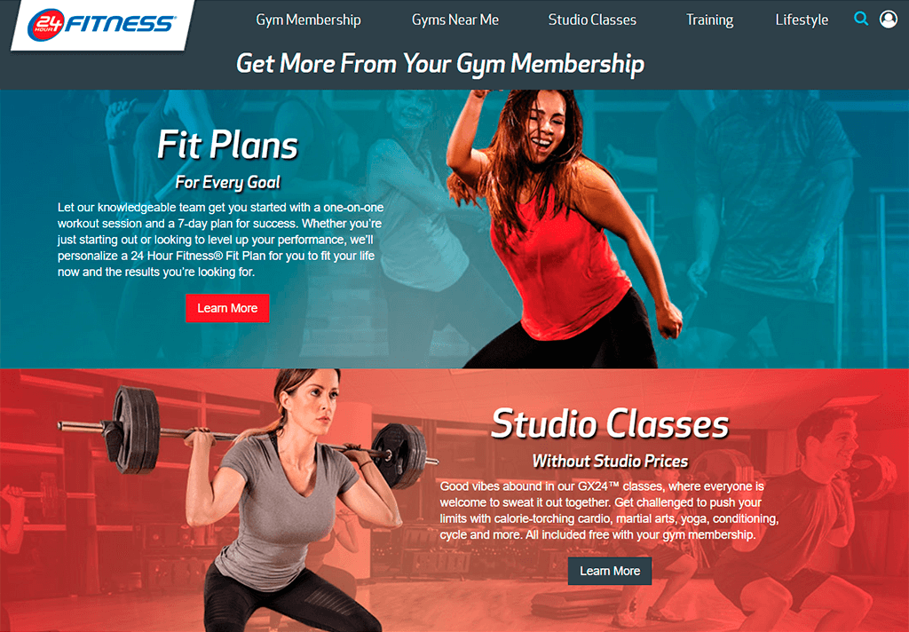 24h fitness website screenshot