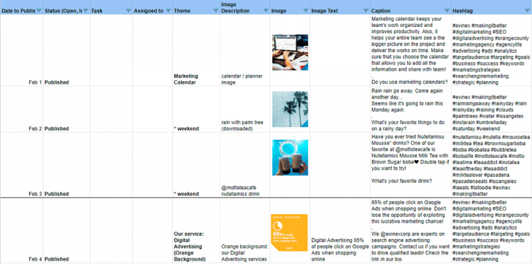 instagram marketing calendar - evinex