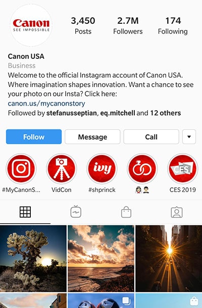 instagram business account from cannon