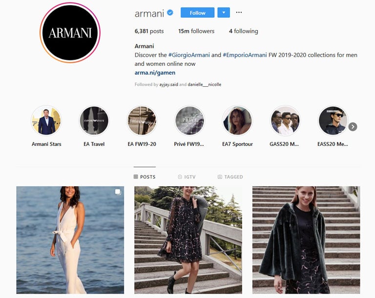 instagram armani captivating profile