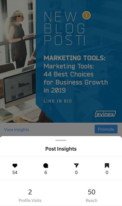 evinex' instagram new post showing engagement insights