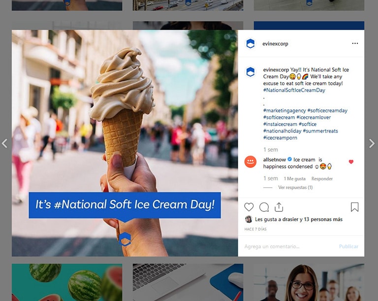 evinex' instragam happy icecream national day post