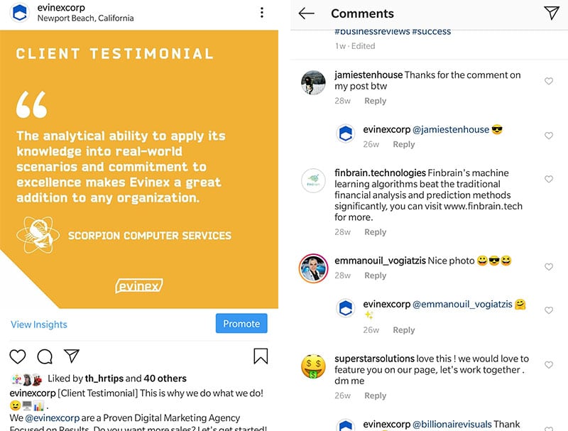 instagram evinex testimonial scorpion comments