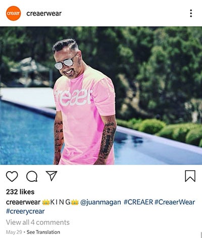 creaerwear instagram post featuring juan magan