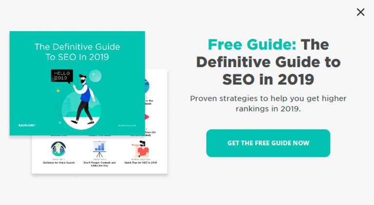 pop up showing how to get a free guide for seo