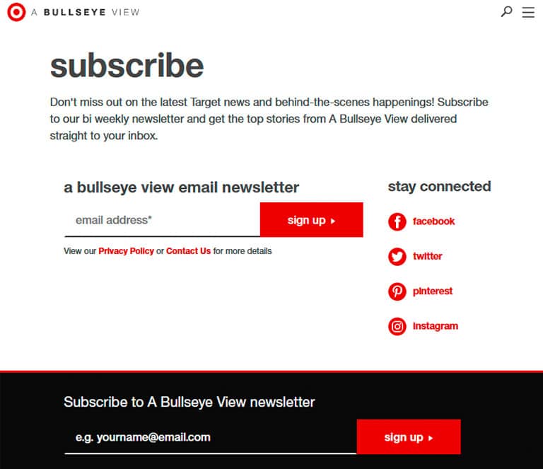 target subscribe form