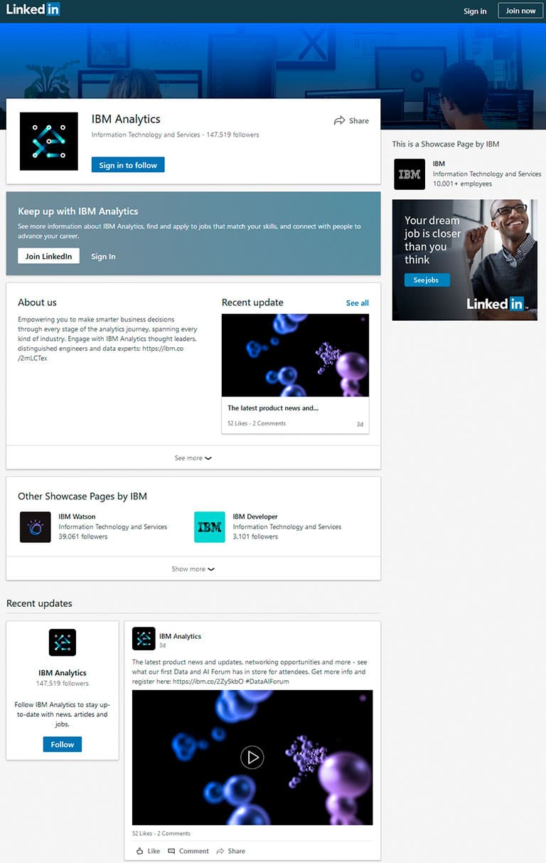 ibm analytics linkedin profile and feed