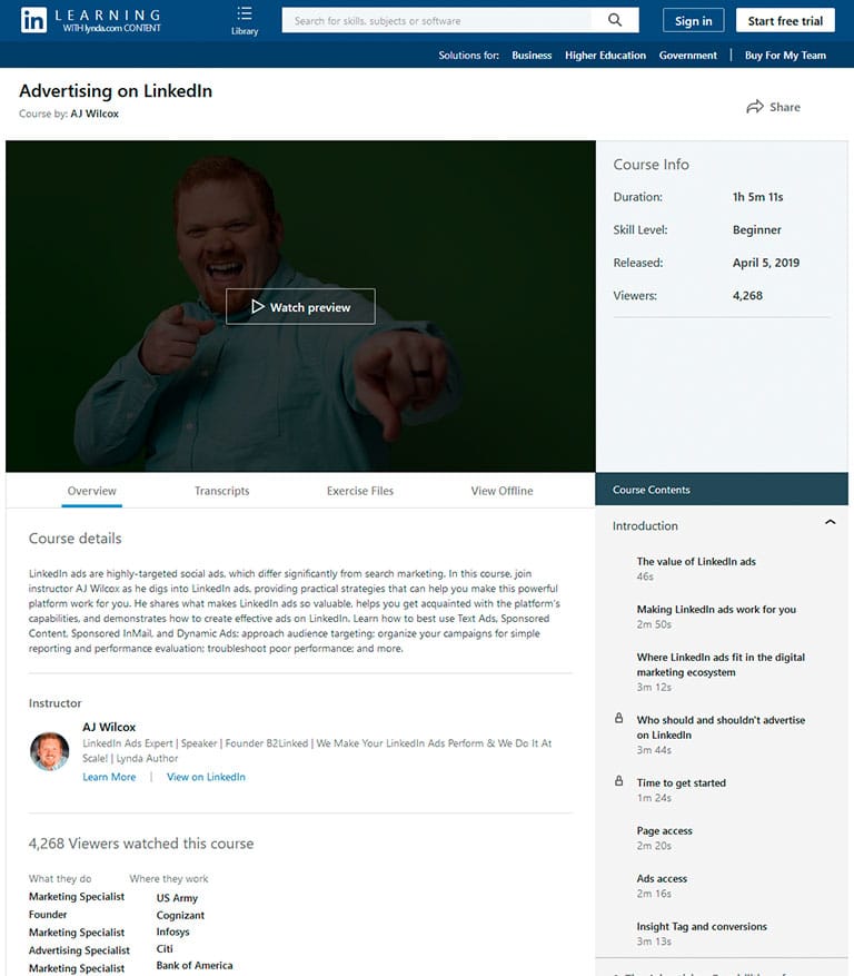 advertising on linkedin course by aj wilcox