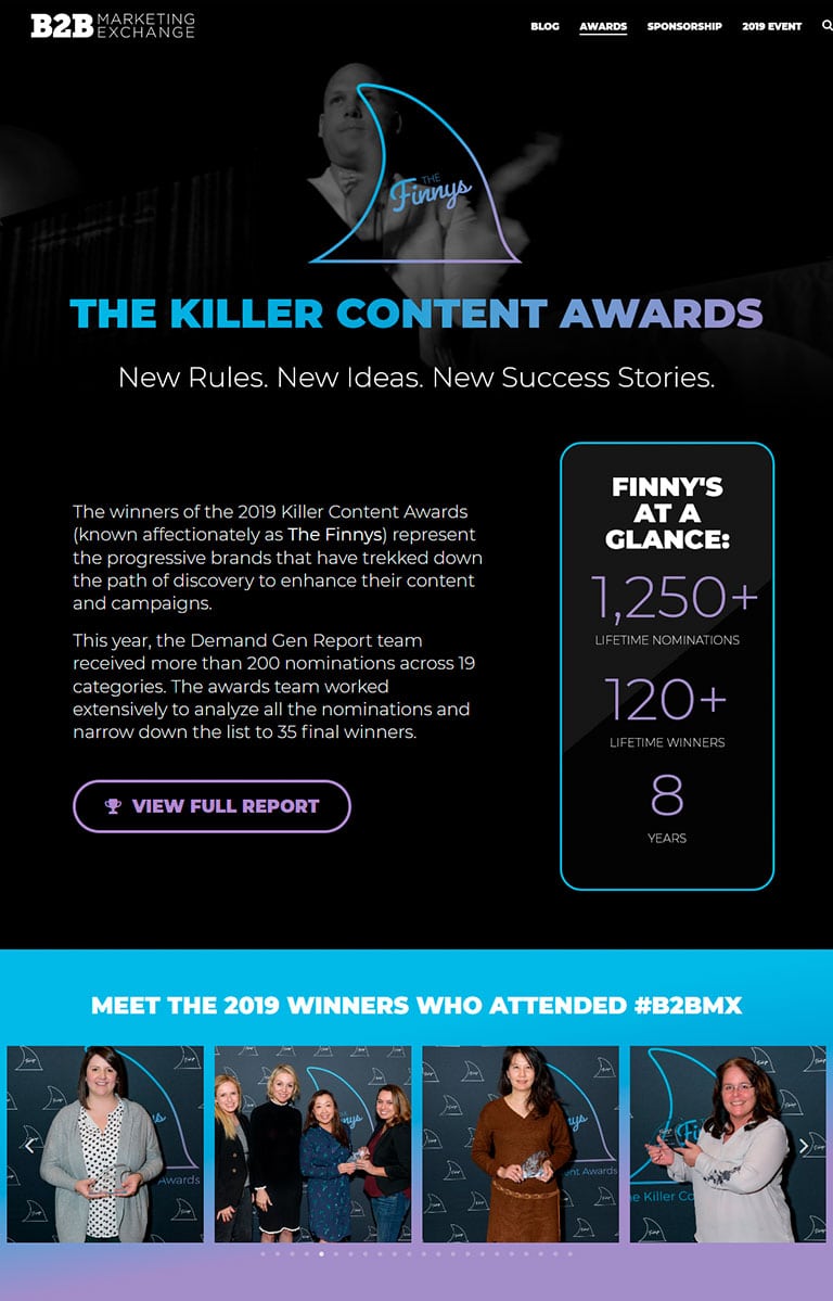 b2b marketing exchange finnys content awards page