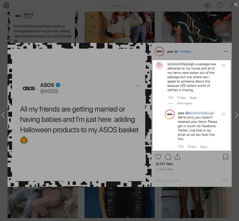 asos reply instagram screenshot