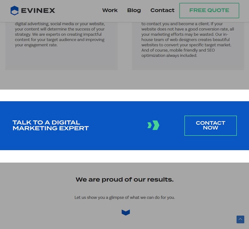 example of call-to-action on evinex's website