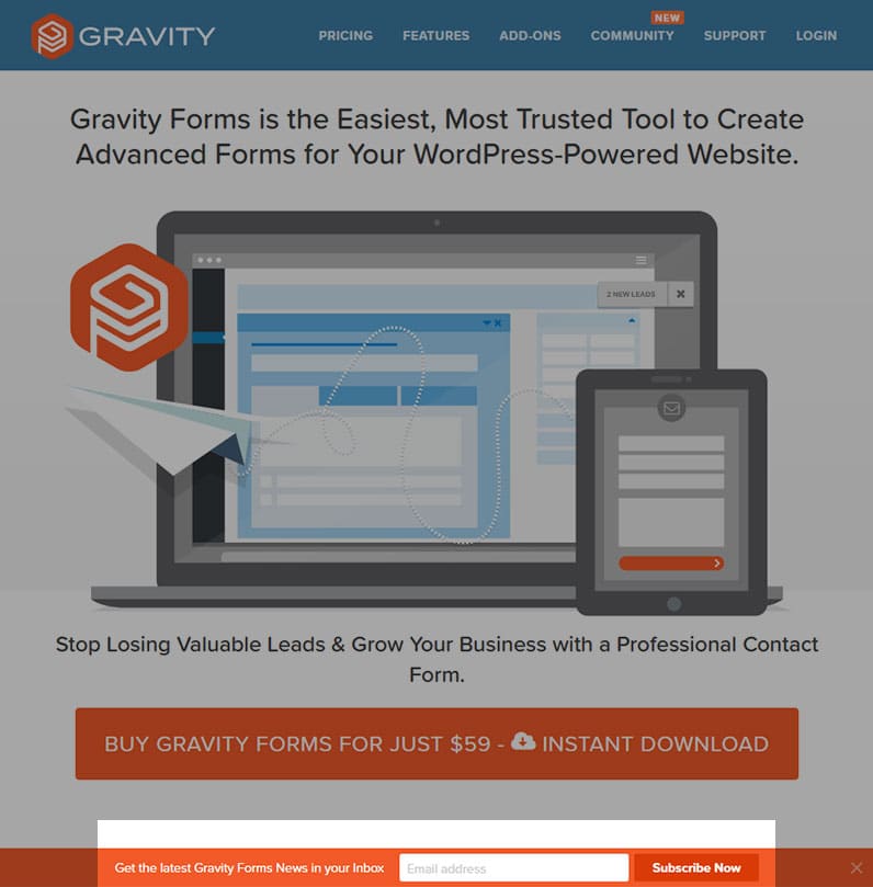 gravity forms website for wordpress screenshot