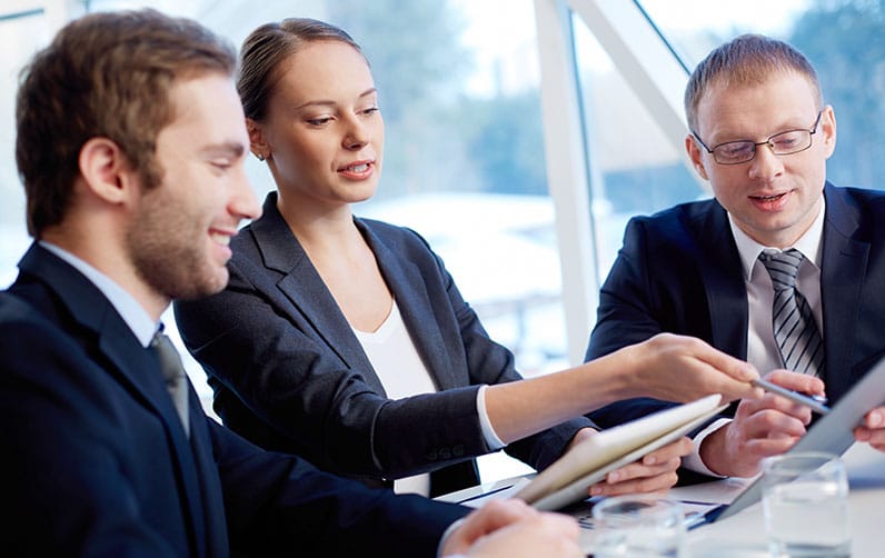 group of business people talking