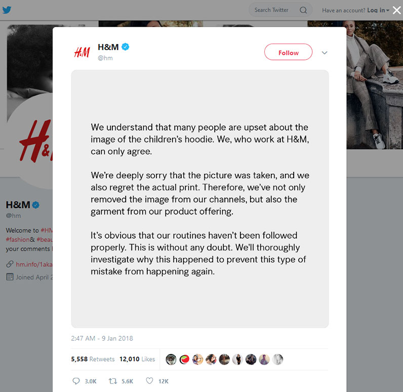 h m apologizes on twitter screenshot