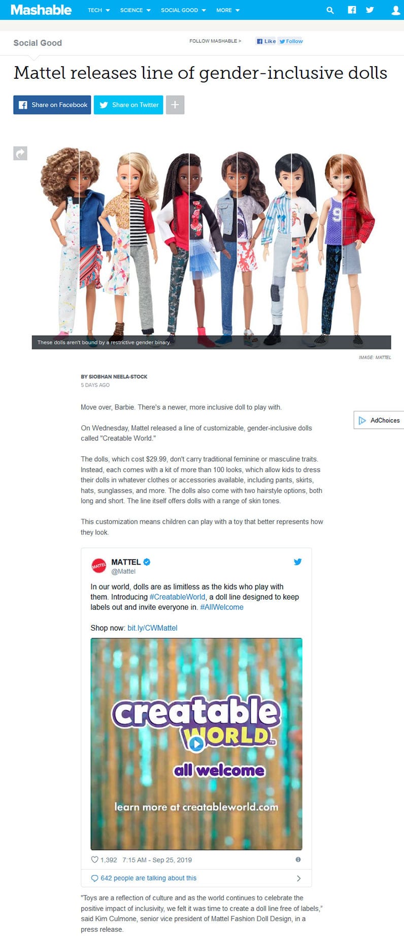 mattel press release on mashable