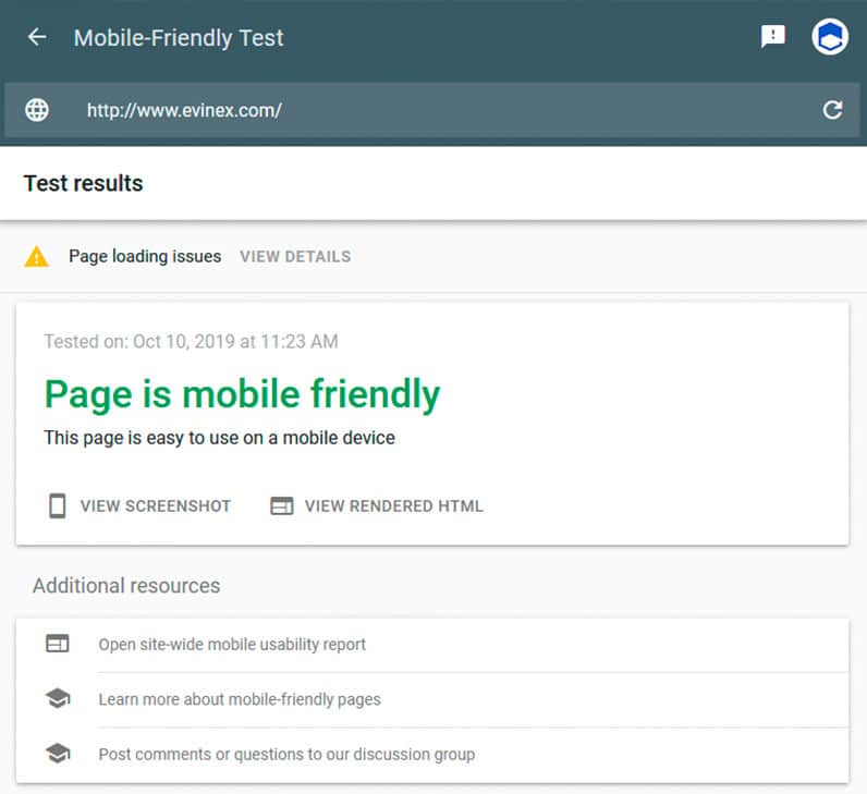 google mobile friendly test screenshot