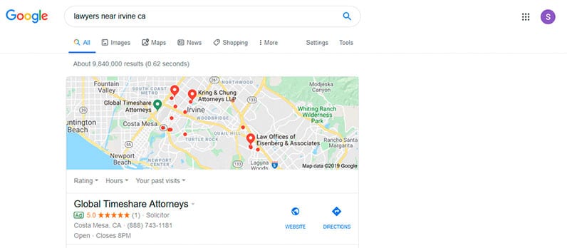 google search screenshot map