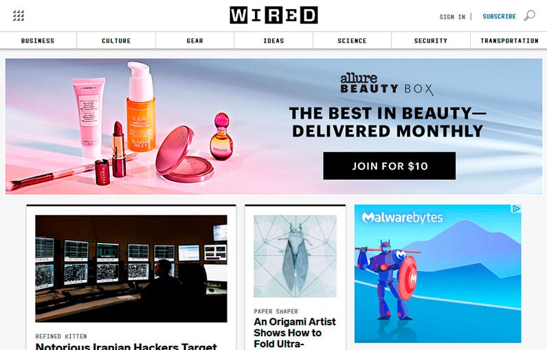 wired homepage screenshot