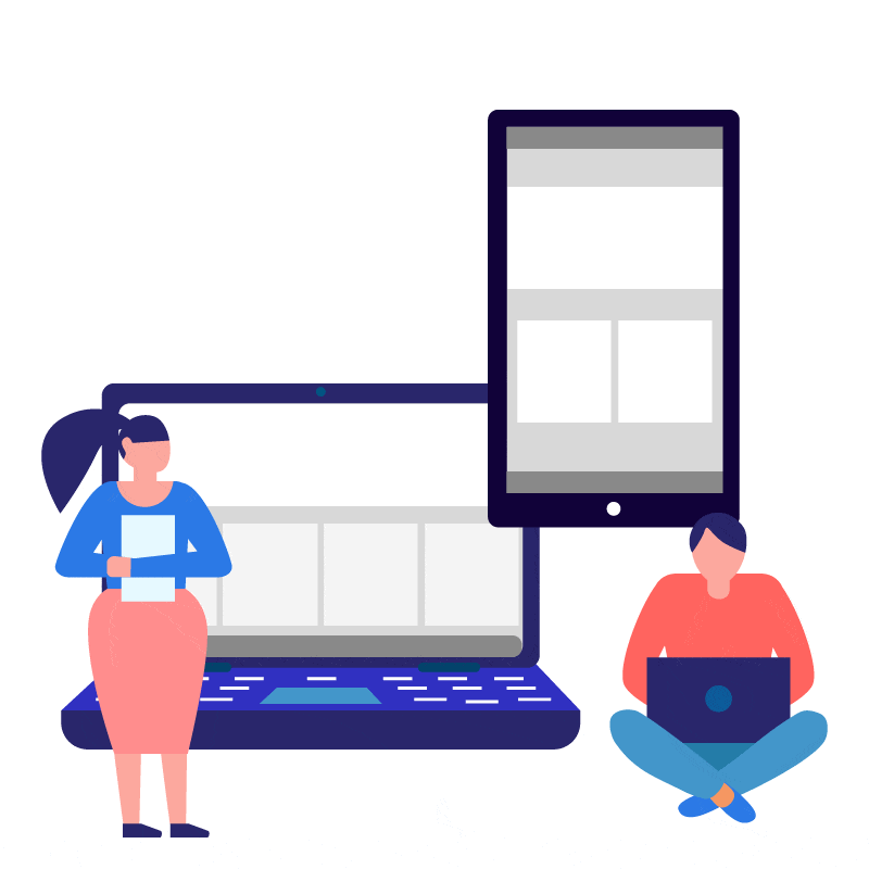 illustration representing two people working in wireframes