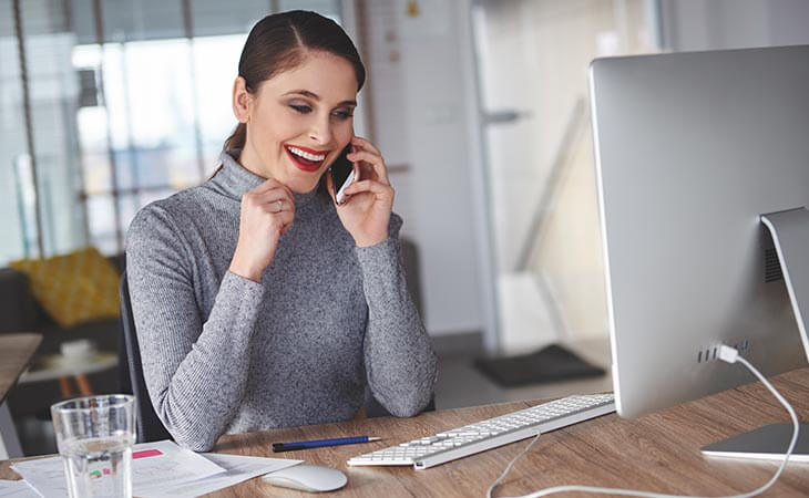 woman calling computer