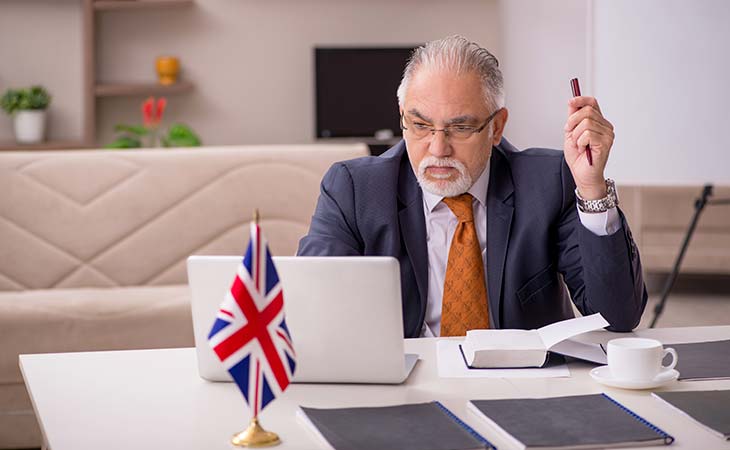 man employee working from home flag