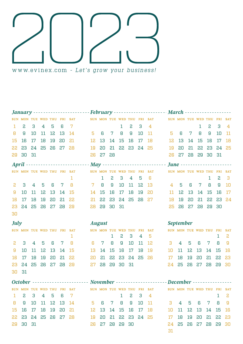 2023 calendar by evinex