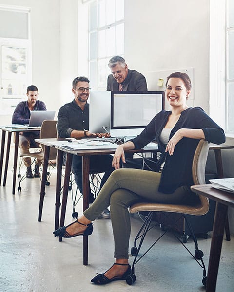 happy coworkers in the office