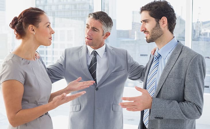 100+ Director Interview Questions - What To Ask + Answers Evinex Corporation | Staffing Agency man-mediates-people-arguing-office