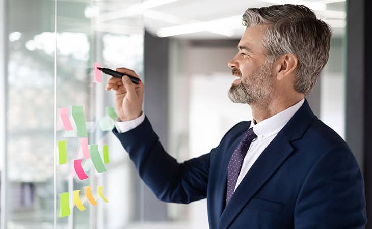 100+ Program Manager Interview Questions To Find Top Talent Evinex Corporation | Staffing Agency man-writing-postit