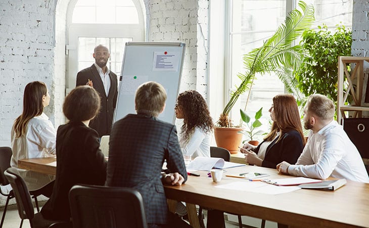 100+ Interview Questions To Identify Top Product Owners Evinex Corporation | Staffing Agency man-speech-board-group-people