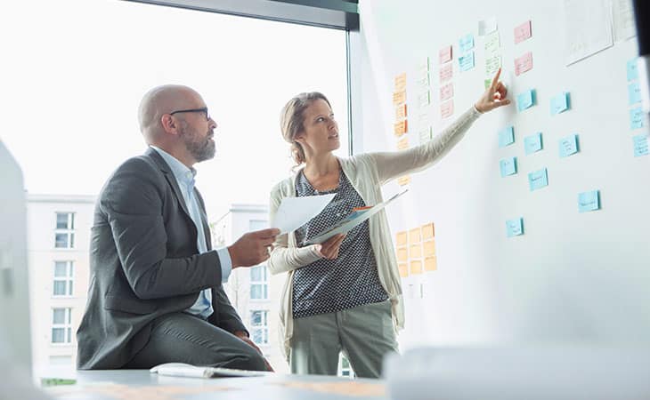 100+ Interview Questions To Identify Top Product Owners Evinex Corporation | Staffing Agency man-woman-pointing-board