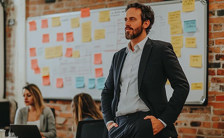 confident man in a suit in the office
