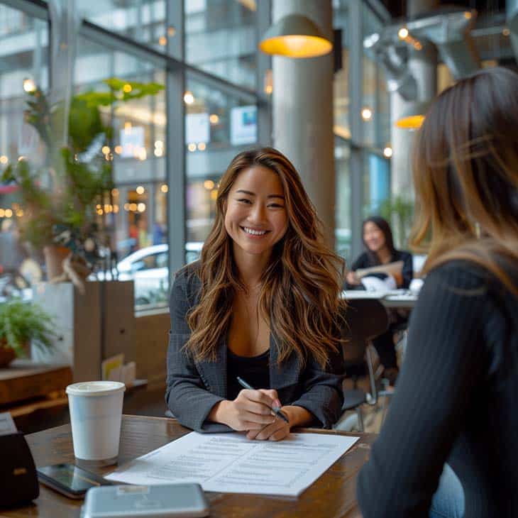 How To Hire An Employee: A Step-By-Step Complete Guide Evinex Corporation | Staffing Agency two women having a meeting smilling and signing papers