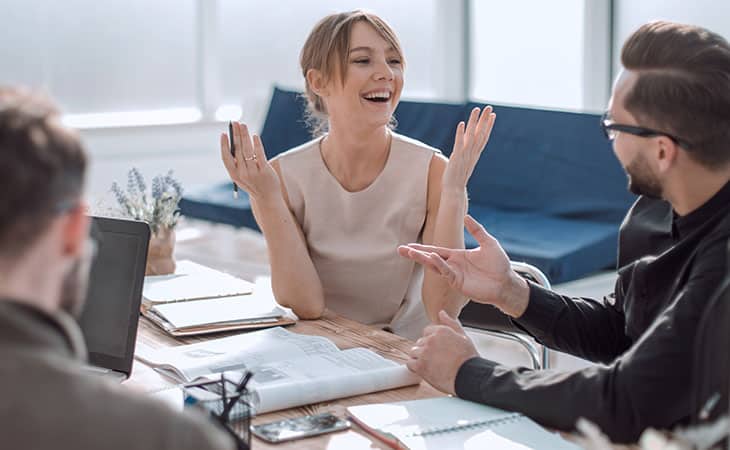 100+ Essential Business Analyst Interview Questions Evinex Corporation | Staffing Agency happy-woman-meeting-work