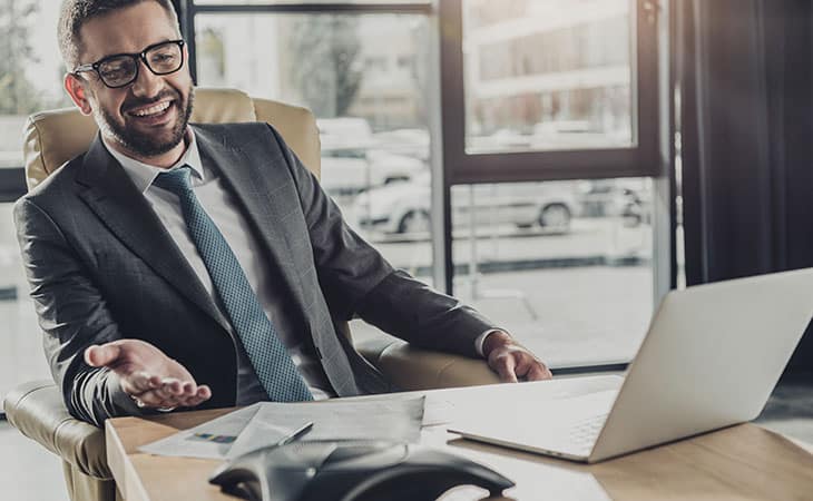 100+ Interview Questions For The Perfect Executive Assistant Evinex Corporation | Staffing Agency man-suit-office-talking-call