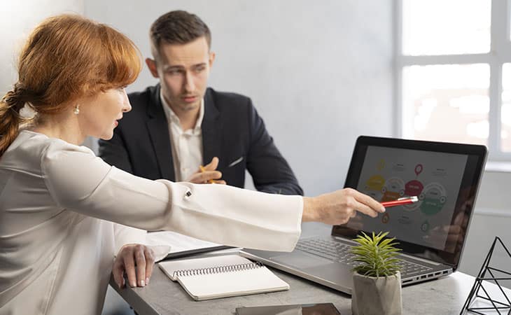 100+ Interview Questions For The Perfect Executive Assistant Evinex Corporation | Staffing Agency woman-pointing-screen-pen