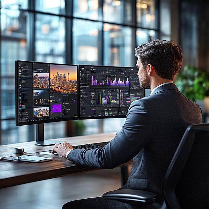 businessman in a suit using a computer