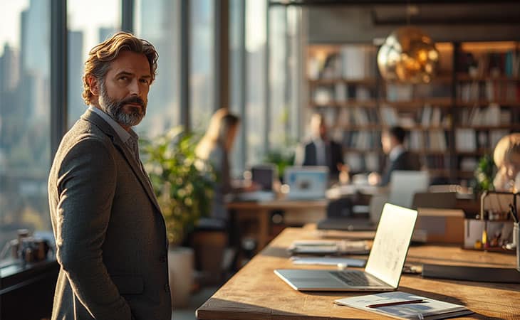 What Is A Chief Of Staff? Key Responsibilities And More Evinex Corporation | Staffing Agency a man in a suit close to a table with a laptop