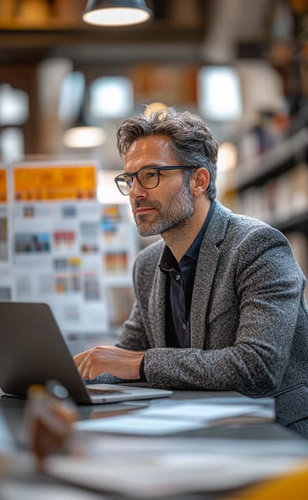100+ Sales Manager Interview Questions With Answers Evinex Corporation | Staffing Agency a man in a suit working on a laptop